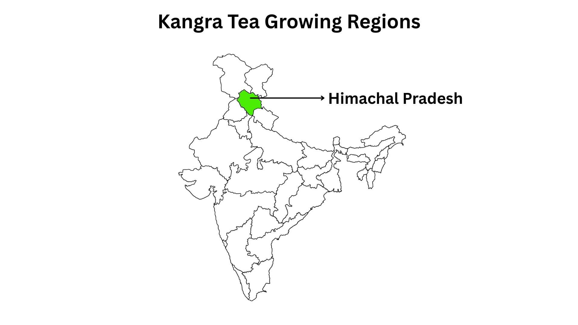 Map showing Kangra tea growing regions in Himachal Pradesh, India